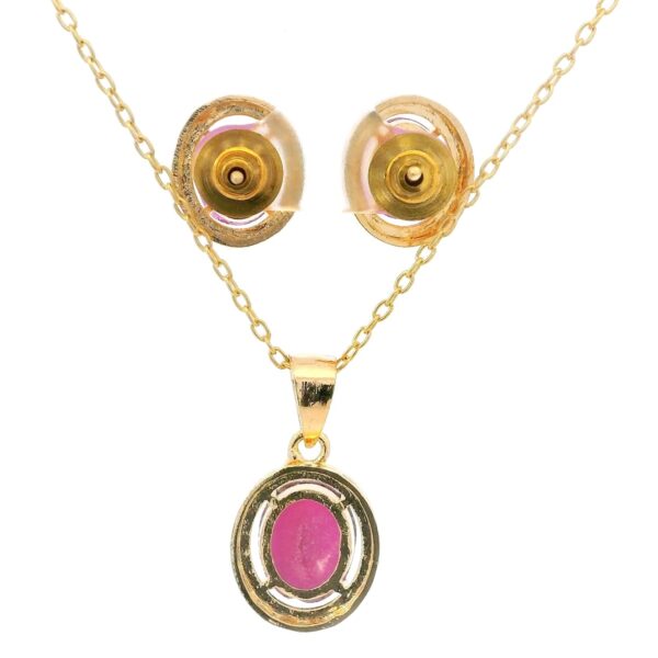 Gehna Jaipur Oval Shape Ruby Color Stone Studded Pendant & Earring Set For Girls & Women FP-1201 - Image 4