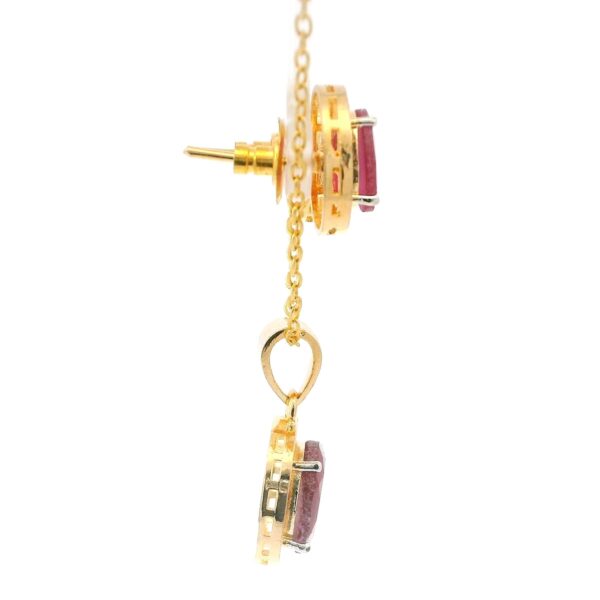 Gehna Jaipur Oval Shape Ruby Color Stone Studded Pendant & Earring Set For Girls & Women FP-1201 - Image 3