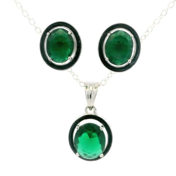 Gehna Jaipur Oval Shape Green Color Tourmaline Studded Pendant & Earring Set For Girls & Women FP-1202