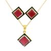 Gehna Jaipur Ruby Color Princess Cut Square Studded Pendant & Earring Set For Girls & Women FP-1203
