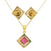 Gehna Jaipur Ruby Color Princess Cut Square Studded Pendant & Earring Set For Girls & Women FP-1203 - Image 4