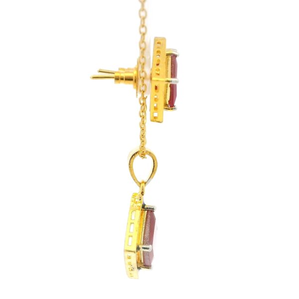 Gehna Jaipur Ruby Color Princess Cut Square Studded Pendant & Earring Set For Girls & Women FP-1203 - Image 3