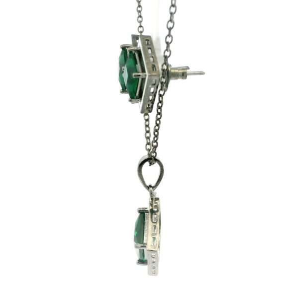 Gehna Jaipur Green Garnet Color Princess Cut Square Studded Pendant & Earring Set For Girls & Women FP-1204 - Image 4