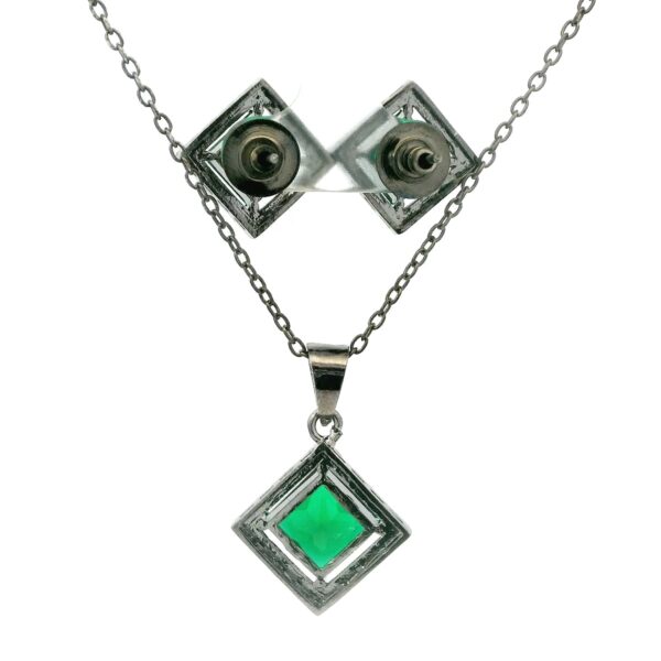 Gehna Jaipur Green Garnet Color Princess Cut Square Studded Pendant & Earring Set For Girls & Women FP-1204 - Image 3