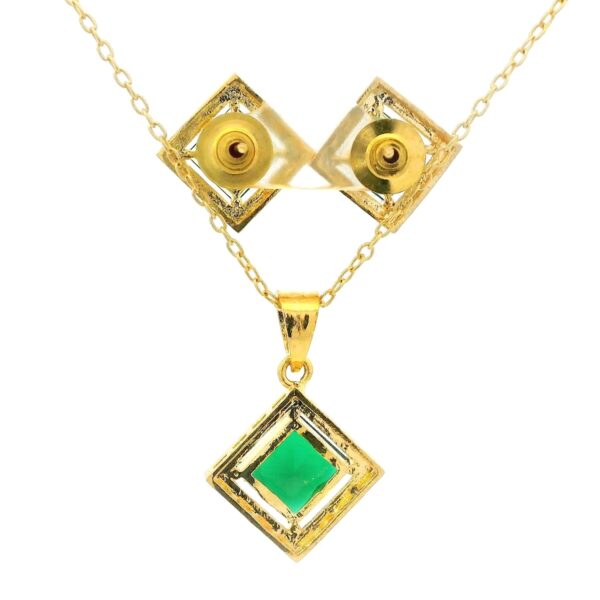 Gehna Jaipur Green Garnet Color Princess Cut Square Studded Pendant Set Yellow Rhodium For Girls & Women FP-1205 - Image 4
