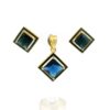 Gehna Jaipur Royal Blue Sapphire Square Shape Stone Studded Pendant & Earring Set For Girls & Women FP-1207