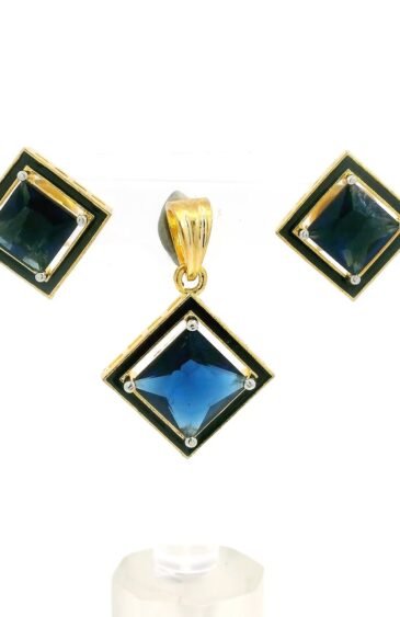 Gehna Jaipur Royal Blue Sapphire Square Shape Stone Studded Pendant & Earring Set For Girls & Women FP-1207