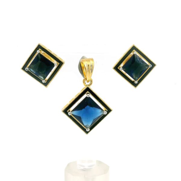 Gehna Jaipur Royal Blue Sapphire Square Shape Stone Studded Pendant & Earring Set For Girls & Women FP-1207