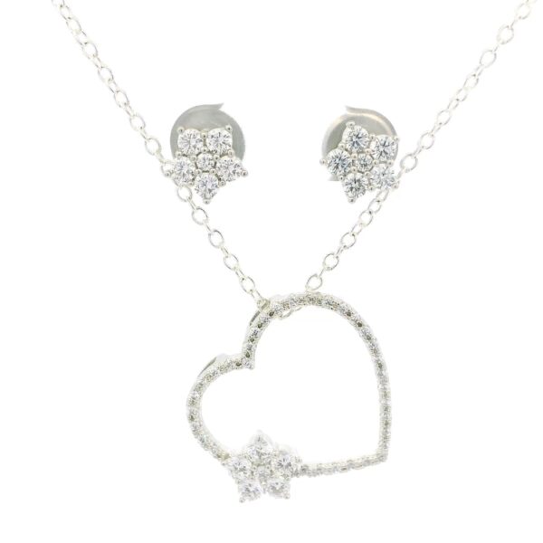 Gehna Jaipur Diamond Cut White Topaz Round Studded Heart Shape Pendant & Earring Set For Girls & Women FP-1208