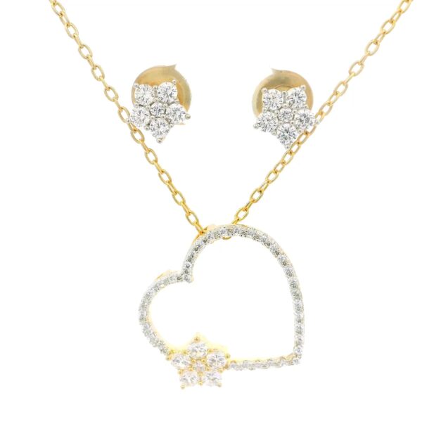 Gehna Jaipur Diamond Cut White Topaz Round Studded Heart Shape Pendant & Earring Set For Girls & Women FP-1209