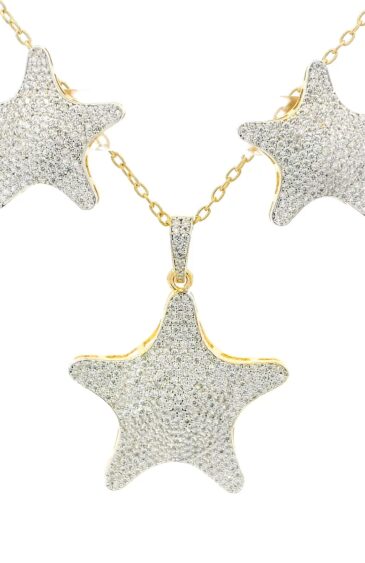 Gehna Jaipur Cubic Zirconia Studded Star Shaped Pendant & Earring Set Yellow Rhodium For Girls & Women FP-1210