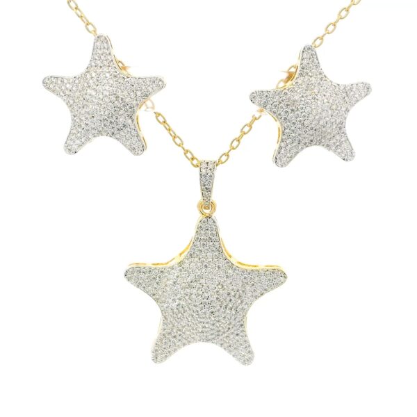 Gehna Jaipur Cubic Zirconia Studded Star Shaped Pendant & Earring Set Yellow Rhodium For Girls & Women FP-1210