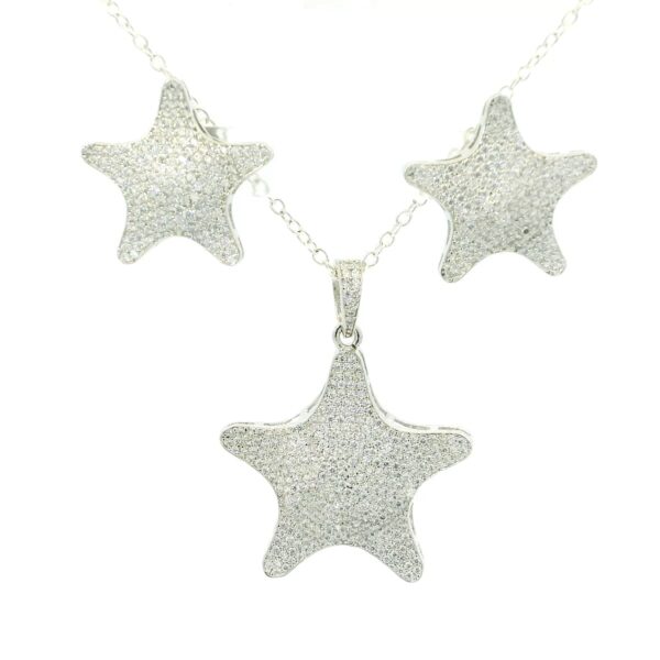 Gehna Jaipur Cubic Zirconia Studded Star Shaped Pendant & Earring Set Silver Rhodium For Girls & Women FP-1211