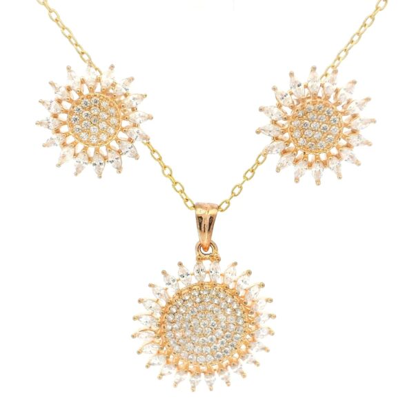 Gehna Jaipur Cubic Zirconia Round & Marquise Studded Sunflower Shape Pendant Set For Girls & Women FP-1213