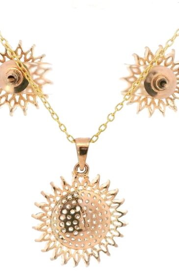 Gehna Jaipur Cubic Zirconia Round & Marquise Studded Sunflower Shape Pendant Set For Girls & Women FP-1213