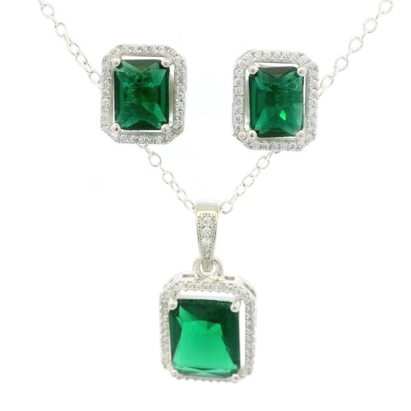 Gehna Jaipur C.Z & Green Tourmaline Color Stone Studded Pendant & Earring Set For Girls & Women FP-1215