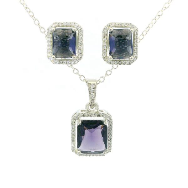 Gehna Jaipur C.Z & Amethyst Color Baguette Shape Stone Studded Pendant & Earring Set For Girls & Women FP-1216