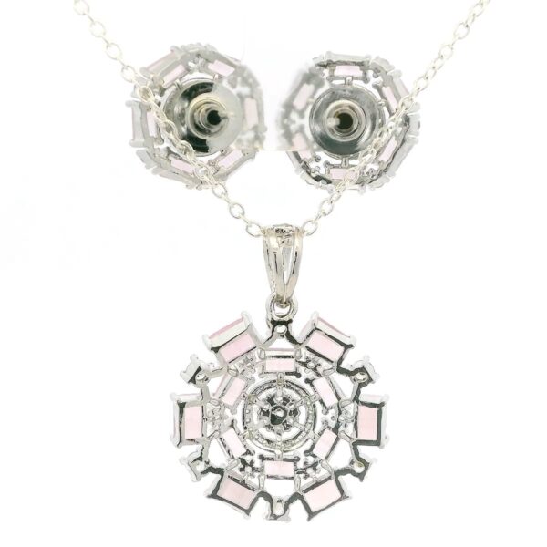 Gehna Jaipur C.Z & Rose Quartz Color Baguette Shape Stone Studded Pendant & Ear Set For Girls & Women FP-1217 - Image 4