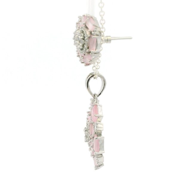 Gehna Jaipur C.Z & Rose Quartz Color Baguette Shape Stone Studded Pendant & Ear Set For Girls & Women FP-1217 - Image 3