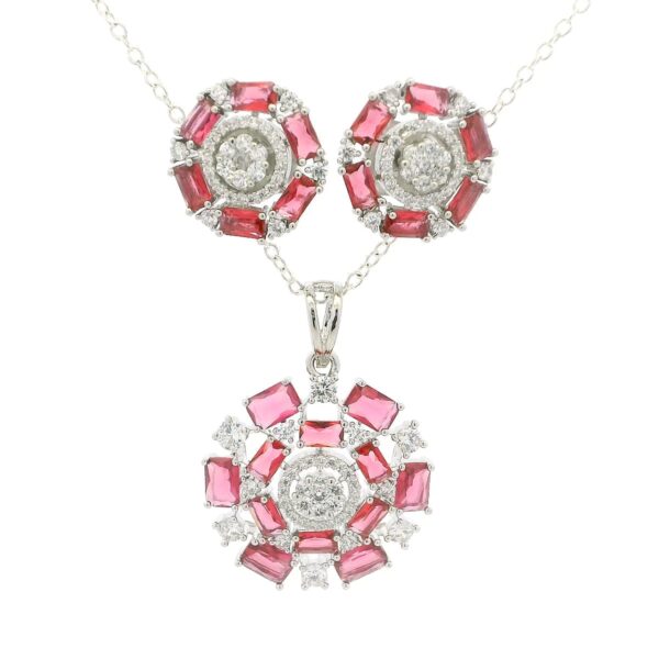 Gehna Jaipur C.Z & Pink Tourmaline Color Baguette Shape Stone Studded Pendant Set For Girls & Women FP-1218