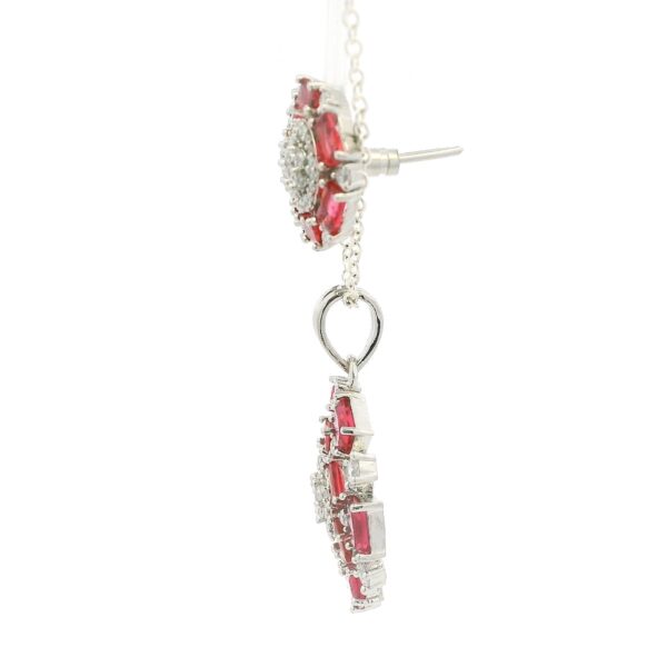 Gehna Jaipur C.Z & Pink Tourmaline Color Baguette Shape Stone Studded Pendant Set For Girls & Women FP-1218 - Image 4