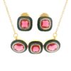Gehna Jaipur Ruby Red Color Stone Studded 3 Pcs Set With Black Enamel For Girls & Women FP-1220