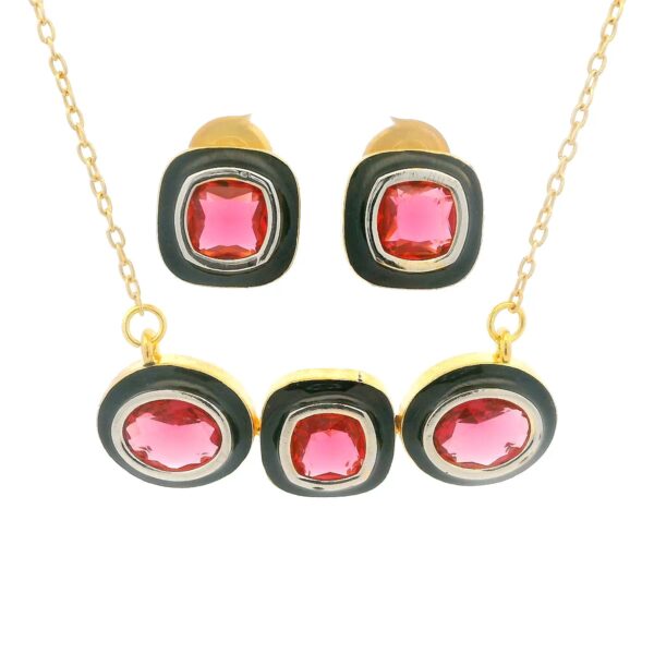 Gehna Jaipur Ruby Red Color Stone Studded 3 Pcs Set With Black Enamel For Girls & Women FP-1220
