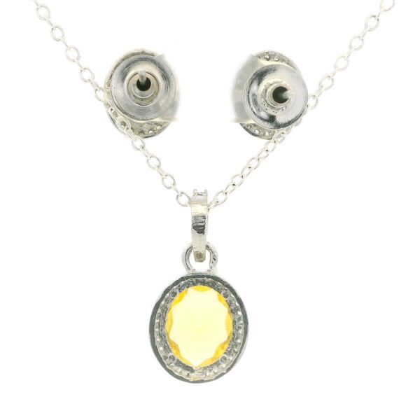 Gehna Jaipur Yellow Sapphire Color Stone Studded Oval Shape Pendant & Earring Set For Girls & Women FP-1222 - Image 4