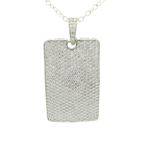 Gehna Jaipur Cubic Zirconia Studded Dog Tag Pendant White Rhodium Plating For Girls & Women FP-1224