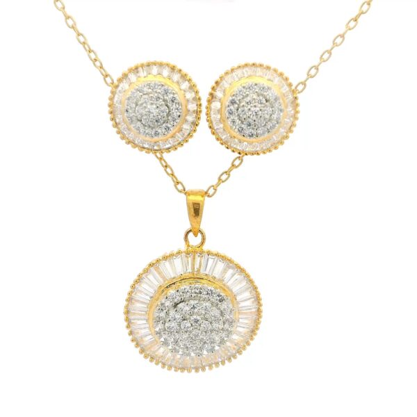 Gehna Jaipur Diamond Cut Round & Baguette Shape Cubic Zirconia Studded Pendant Set For Girls & Women FP-1228