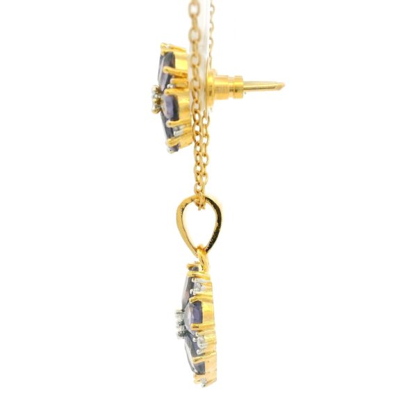Gehna Jaipur C.Z & Amethyst Pear Shape Stone Studded Flower Shape Pendant Set For Girls & Women FP-1231 - Image 3