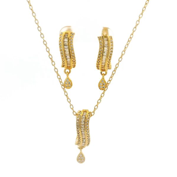 Gehna Jaipur Yellow Rhodium Plated Cubic Zirconia Studded Beautiful Pendant Set  For Girls & Women FP-1232