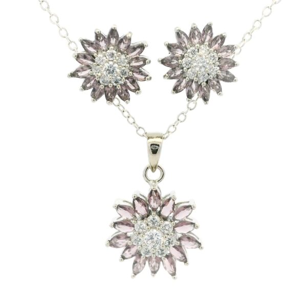 Gehna Jaipur C.Z & Amethyst Marquise Shape Stone Studded Flower Shape Pendant Set For Girls & Women FP-1233