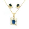 Gehna Jaipur C.Z & Blue Sapphire Color Stone Studded Baguette Shape Pendant & Earring For Girls & Women FP-1234