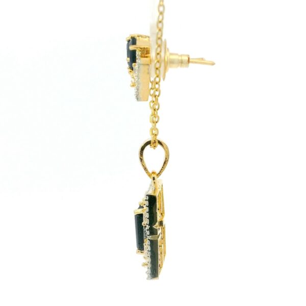 Gehna Jaipur C.Z & Blue Sapphire Color Stone Studded Baguette Shape Pendant & Earring For Girls & Women FP-1234 - Image 2
