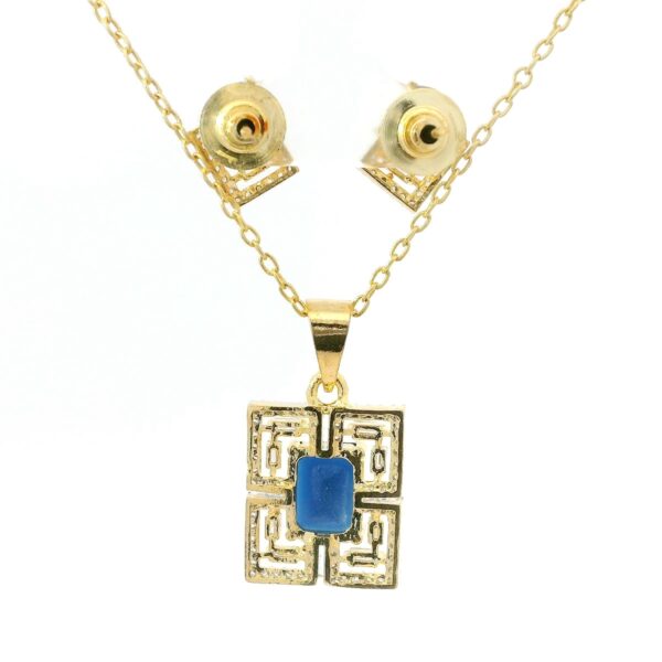 Gehna Jaipur C.Z & Blue Sapphire Color Stone Studded Baguette Shape Pendant & Earring For Girls & Women FP-1234 - Image 5