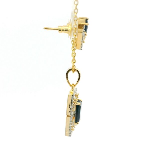 Gehna Jaipur C.Z & Blue Sapphire Color Stone Studded Baguette Shape Pendant & Earring For Girls & Women FP-1234 - Image 4