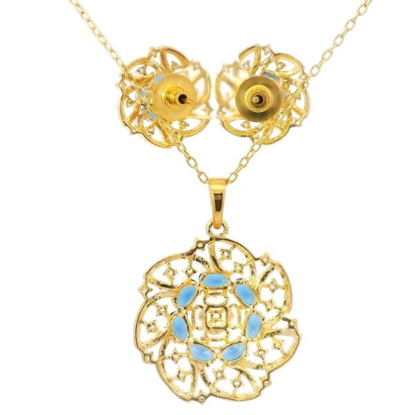 Gehna Jaipur C.Z & Blue Sapphire Color Oval Shape Stone Studded Pendant & Earring Set For Girls & Women FP-1235 - Image 4