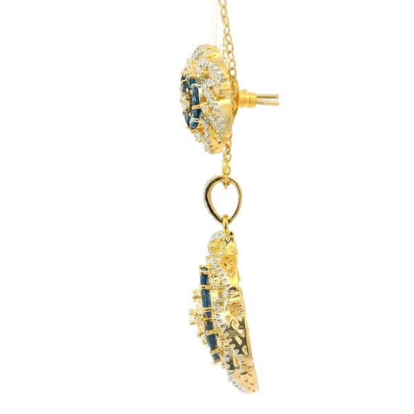Gehna Jaipur C.Z & Blue Sapphire Color Oval Shape Stone Studded Pendant & Earring Set For Girls & Women FP-1235 - Image 3