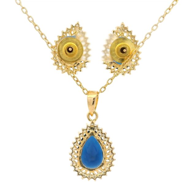 Gehna Jaipur C.Z & Blue Sapphire Color Pear Shape Stone Studded Pendant & Earring Set For Girls & Women FP-1236 - Image 4