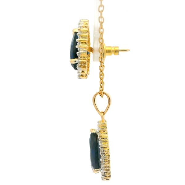Gehna Jaipur C.Z & Blue Sapphire Color Pear Shape Stone Studded Pendant & Earring Set For Girls & Women FP-1236 - Image 3