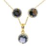 Gehna Jaipur C.Z & Amethyst Round Shape Stone Studded Pendant & Earring Set For Girls & Women FP-1237