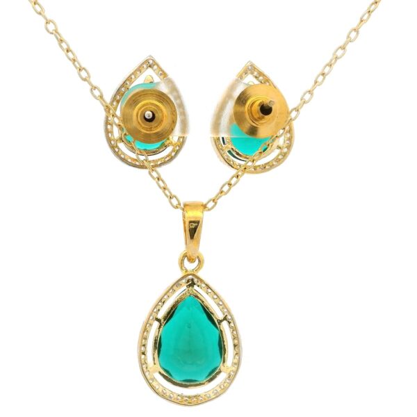 Gehna Jaipur C.Z & Emerald Color Stone Studded Pear Shape Pendant & Earring Set For Girls & Women FP-1238 - Image 4