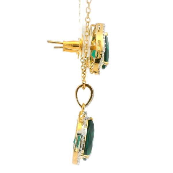 Gehna Jaipur C.Z & Emerald Color Stone Studded Pear Shape Pendant & Earring Set For Girls & Women FP-1238 - Image 3