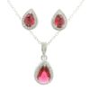 Gehna Jaipur C.Z & Pink Tourmaline Studded Pear Shape Pendant & Earring Set For Girls & Women FP-1239