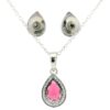 Gehna Jaipur C.Z & Pink Tourmaline Studded Pear Shape Pendant & Earring Set For Girls & Women FP-1239 - Image 5