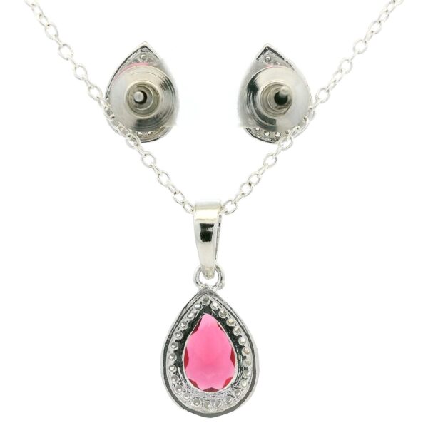 Gehna Jaipur C.Z & Pink Tourmaline Studded Pear Shape Pendant & Earring Set For Girls & Women FP-1239 - Image 5