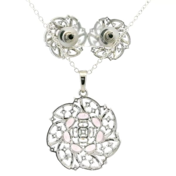 Gehna Jaipur Cubic Zirconia & Oval Rose Quartz Studded Pendant & Earring Set For Girls & Women FP-1241 - Image 4