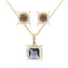 Gehna Jaipur C.Z & Amethyst Color Princess Cut Square Studded Pendant & Earring Set For Girls & Women FP-1243