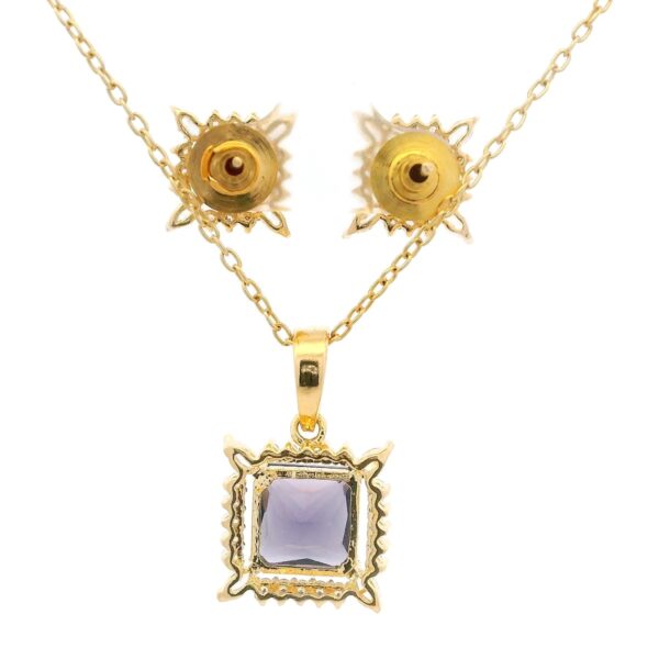 Gehna Jaipur C.Z & Amethyst Color Princess Cut Square Studded Pendant & Earring Set For Girls & Women FP-1243 - Image 4